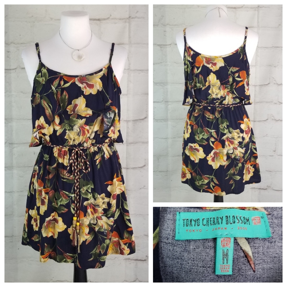 Tokyo Cherry Blossom M Floral Peplum Mini Sundress